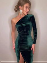 Long Sleeve Party Evening Velvet Bodycon Split Pencil Spring Autumn Clothes Midi Dress
